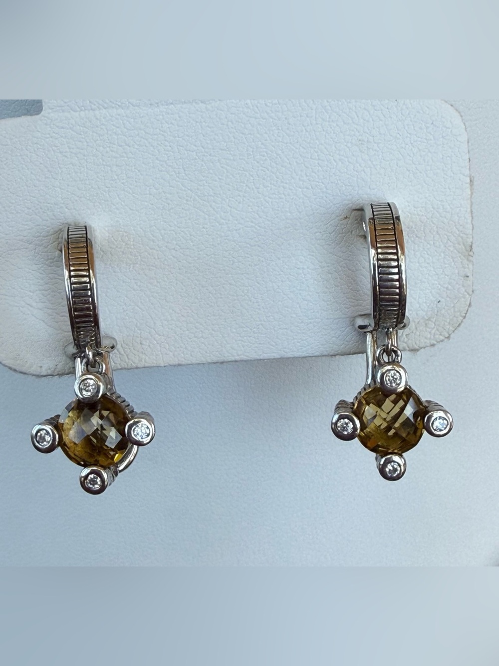Judith Ripka Sterling semi hoop w/Gemstone charm earrings
